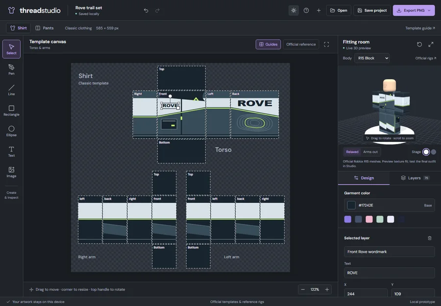 The real Thread Studio clothing editor and 3D fitting room